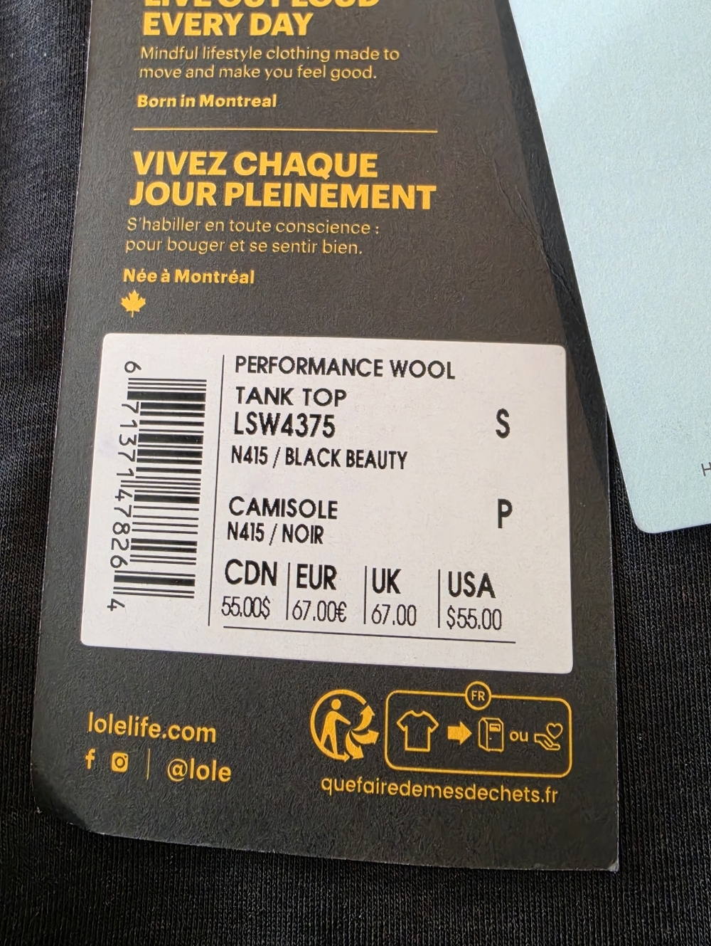 Lolë Performance Wool Tank Top Small Black Merino Blend Athletic Activewear NWT - Picture 5 of 10
